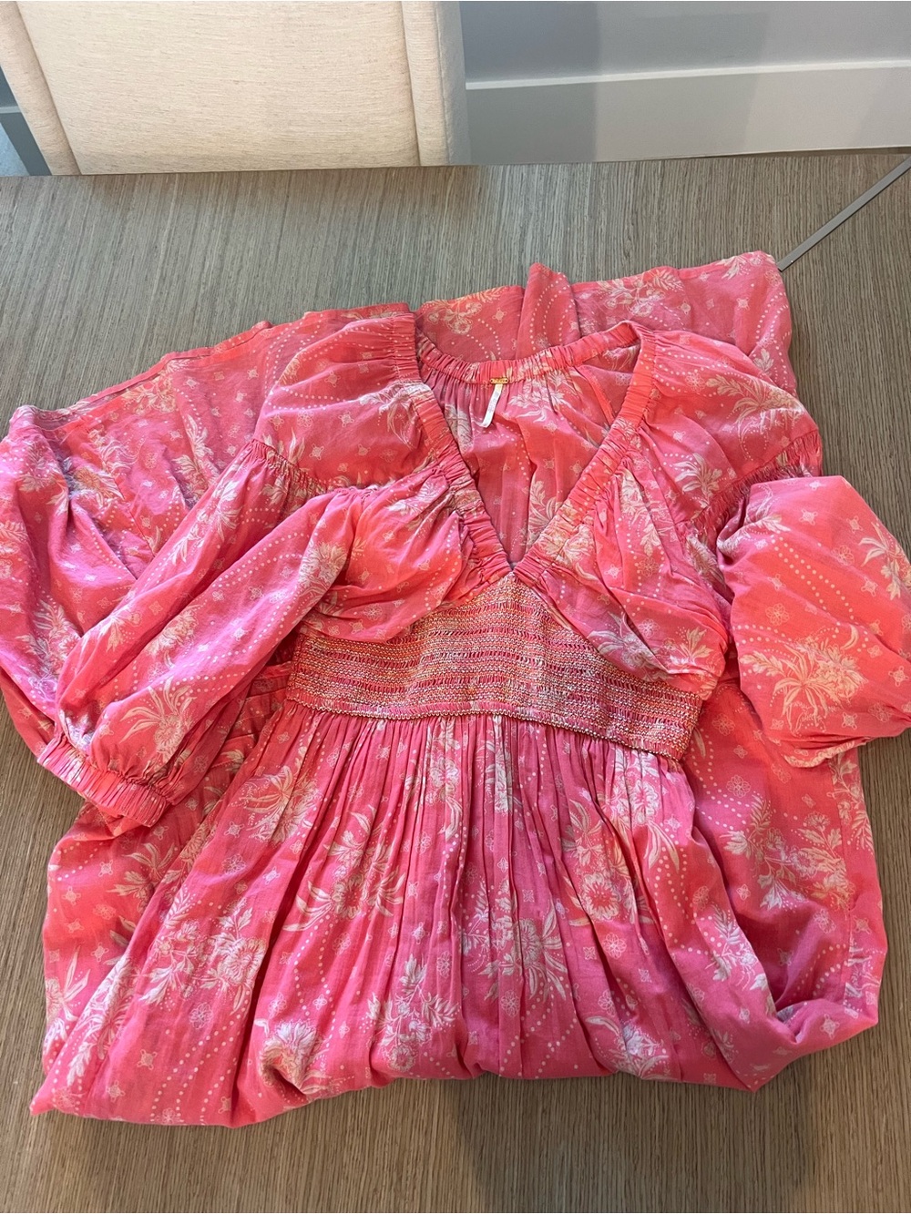 Free People Pink Floral Smocked Waist Dress